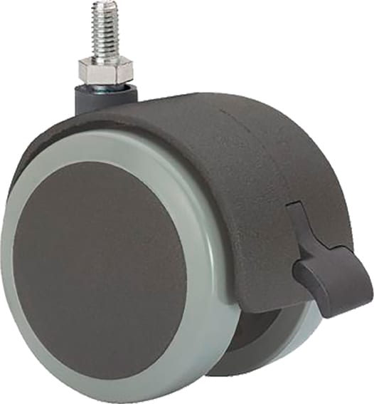 Rueda dk poliuretano espiga roscada con freno ø50 50kg alt:62 mm esp:8x15 mm