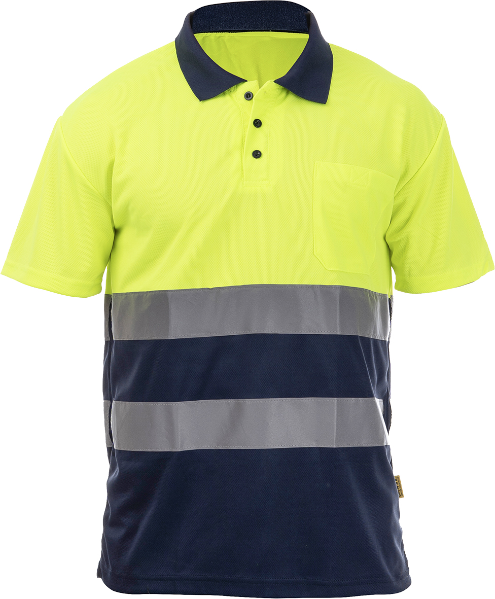 POLO ROCK HV SS YELLOW/NAVY T-S